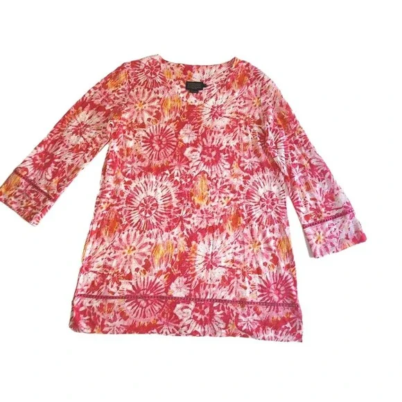 Pendleton Pink Linen Top Tie-Dye Look Ladder Trim Lightweight Women's SZ S - Picture 4 of 11